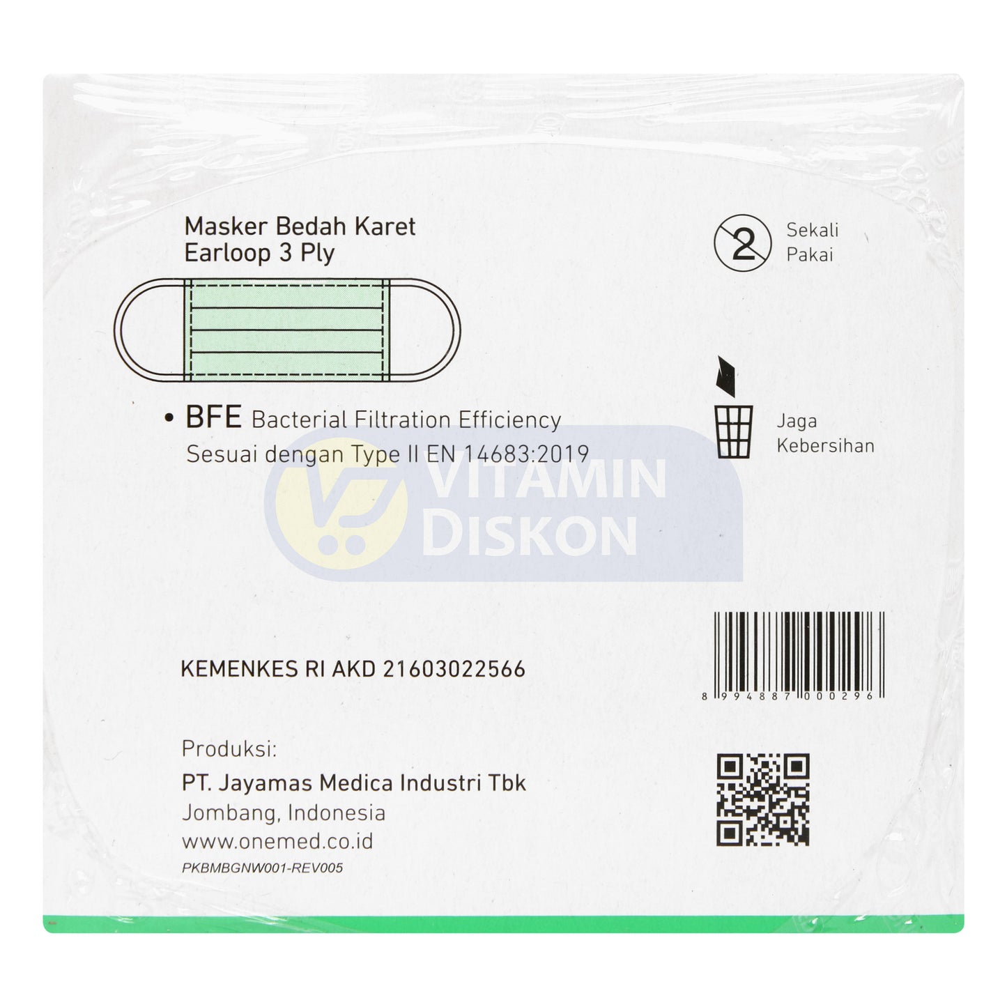 ONEMED MASKER BEDAH KARET HIJAU BOX 50 SHEET