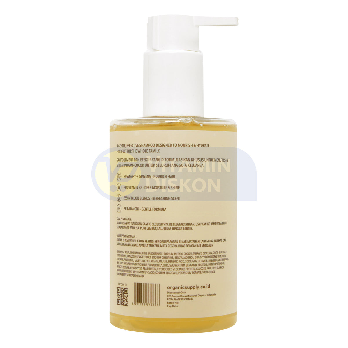 ORGANIC SUPPLY CO. HYDRATING SHAMPOO ROSEMARY AND GINSENG 250 ML