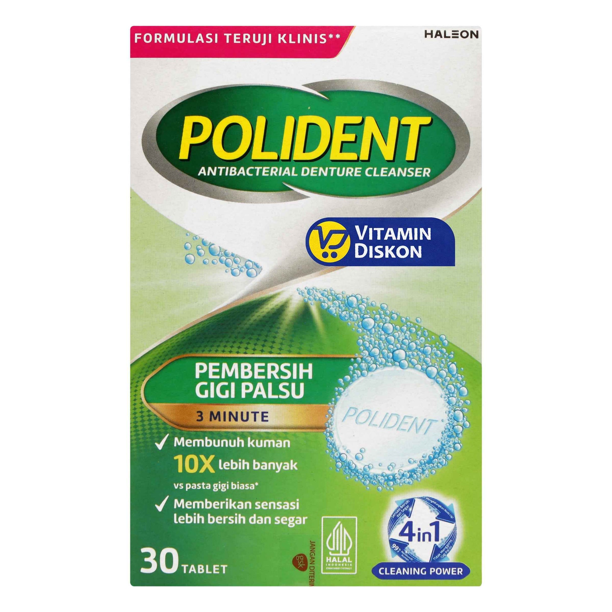 POLIDENT PEMBERSIH GIGI PALSU 4in1 CLEANING POWER 30 TABLET