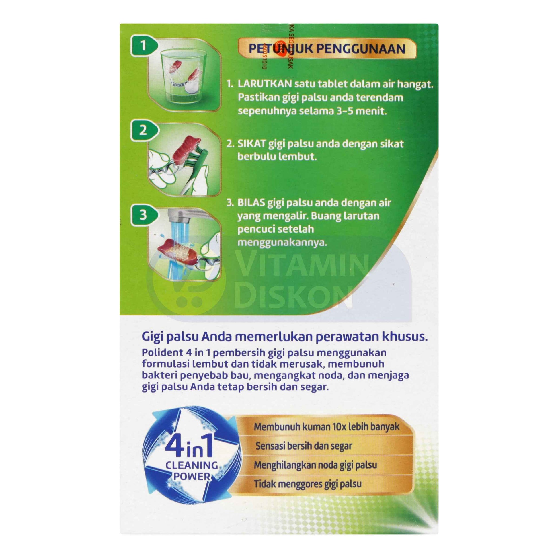 POLIDENT PEMBERSIH GIGI PALSU 4in1 CLEANING POWER 30 TABLET