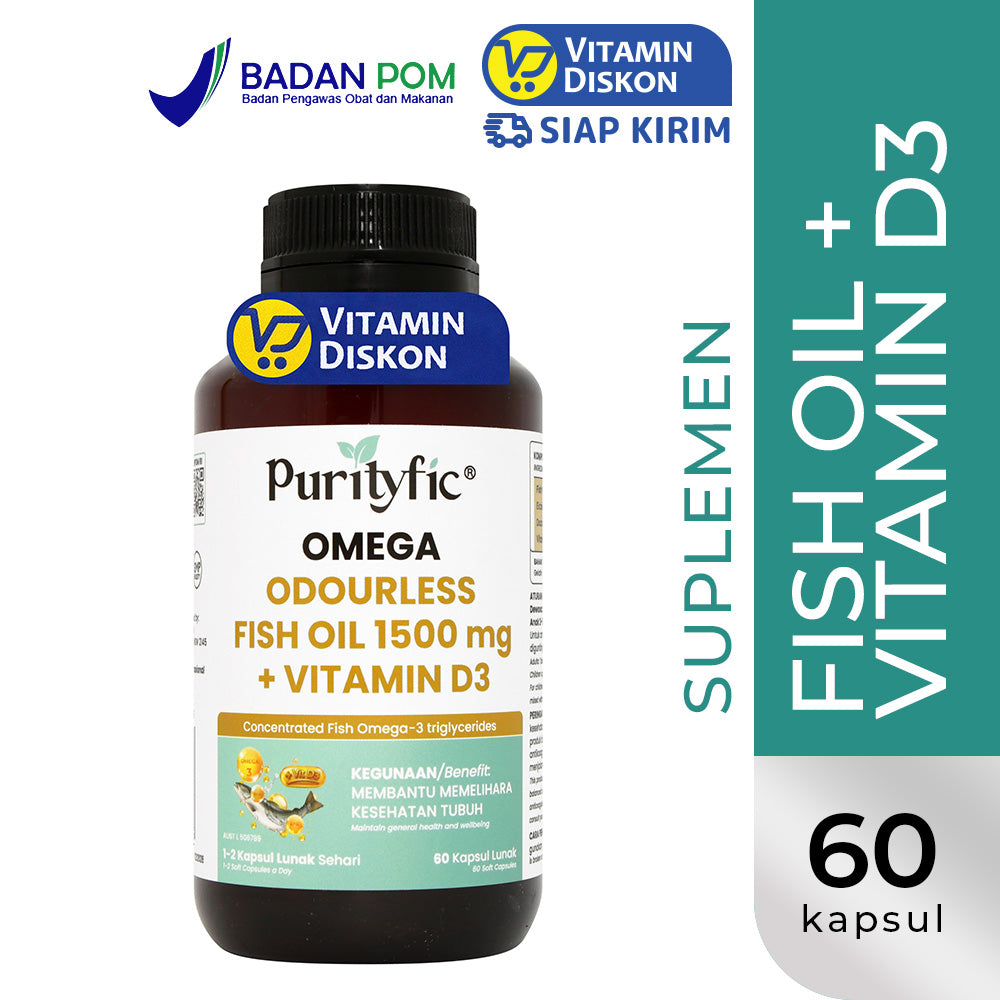 PURITYFIC OMEGA ODOURLESS FISH OIL 1500 MG + VITAMIN D3 60 TABLET