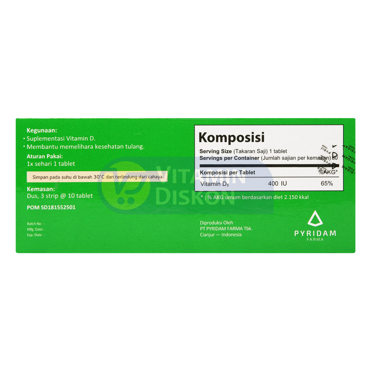 PYRIDAM FARMA D3 400 IU 30 TABLET