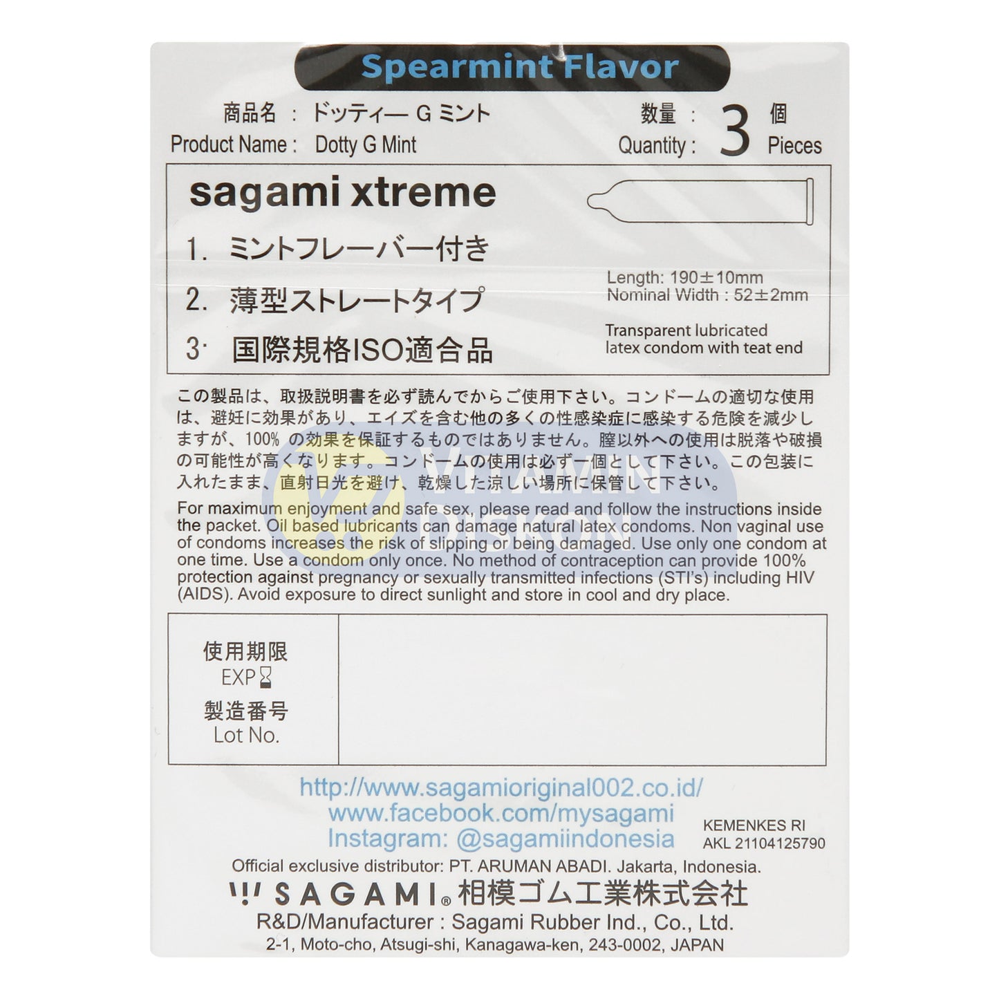 SAGAMI XTREME DOTTY G MINT SPEARMINT ISI 3 PCS