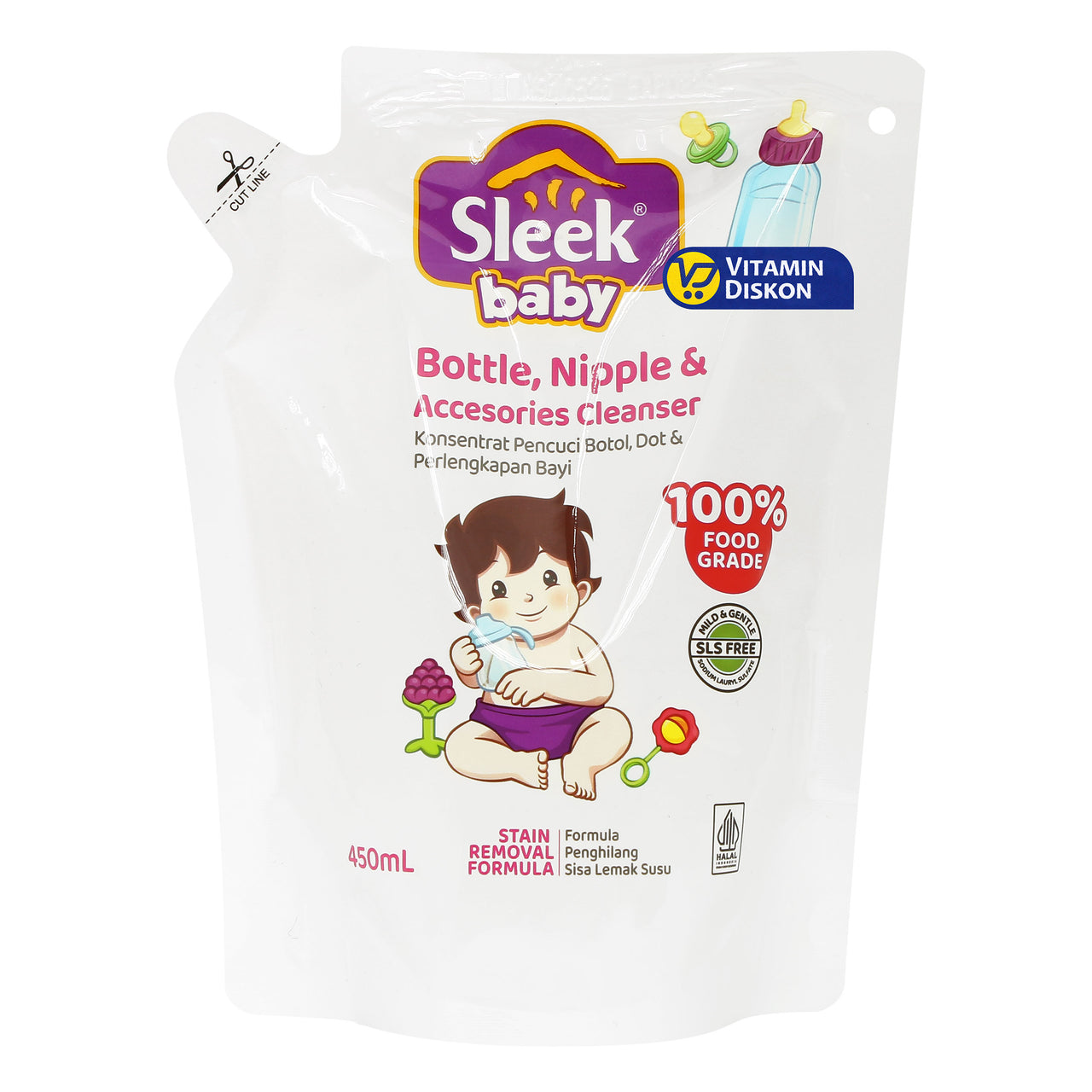 SLEEK BABY BOTTLE, NIPPLE AND ACCESSORIES CLEANSER POUCH 450ML