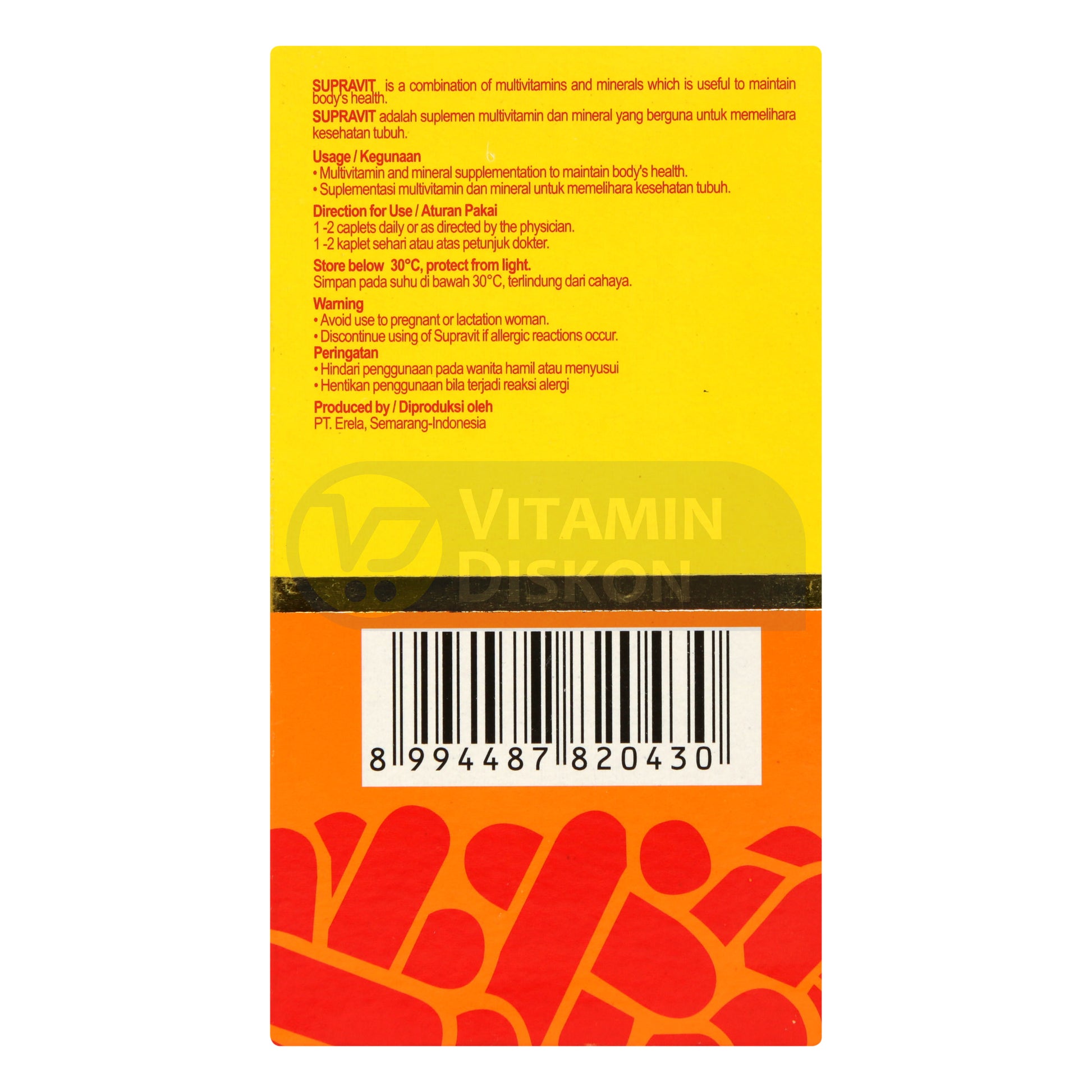 SUPRAVIT MULTI VITAMIN WITH MINERALS PLUS VITAMIN B12 ISI 60 KAPLET