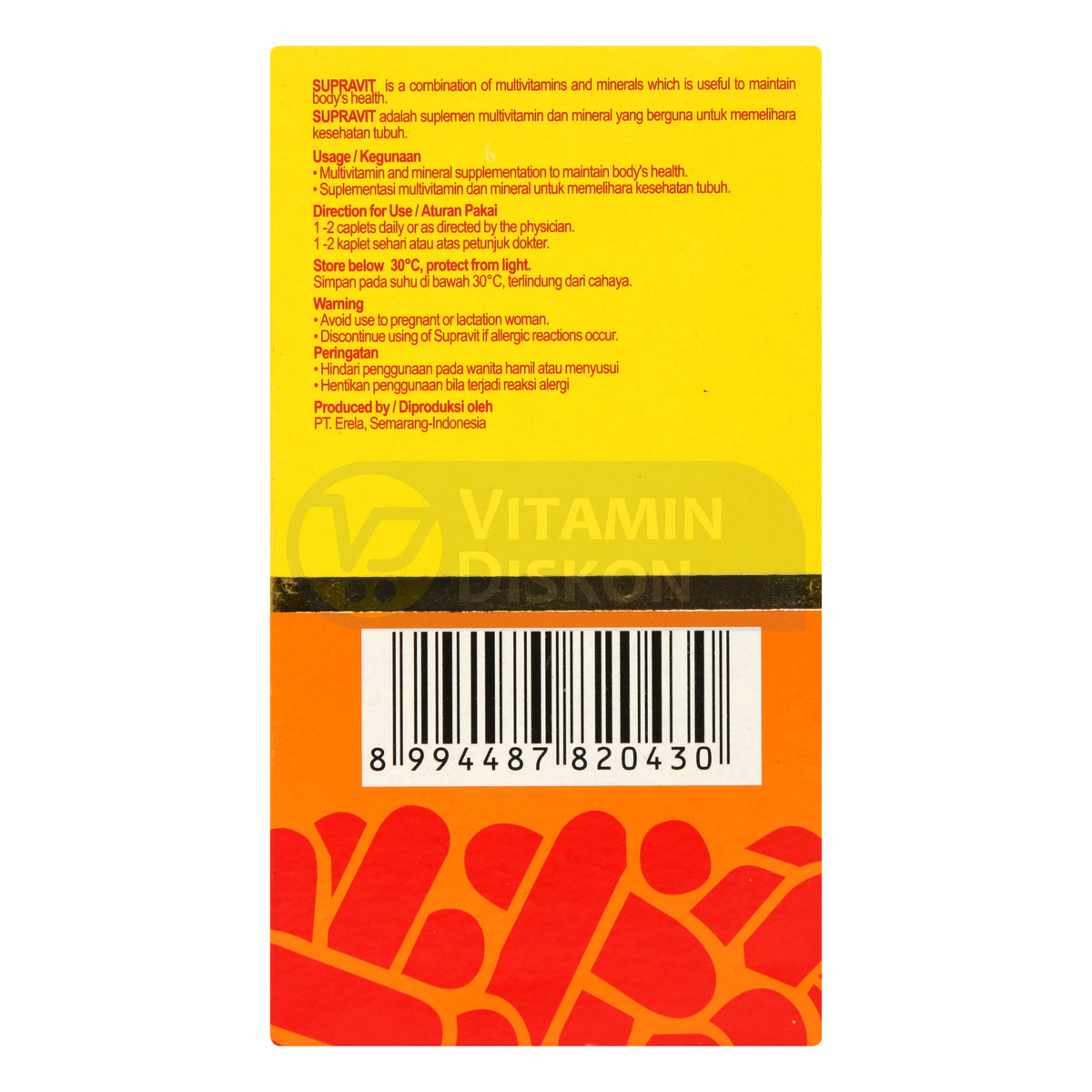 SUPRAVIT MULTI VITAMIN WITH MINERALS PLUS VITAMIN B12 ISI 60 KAPLET