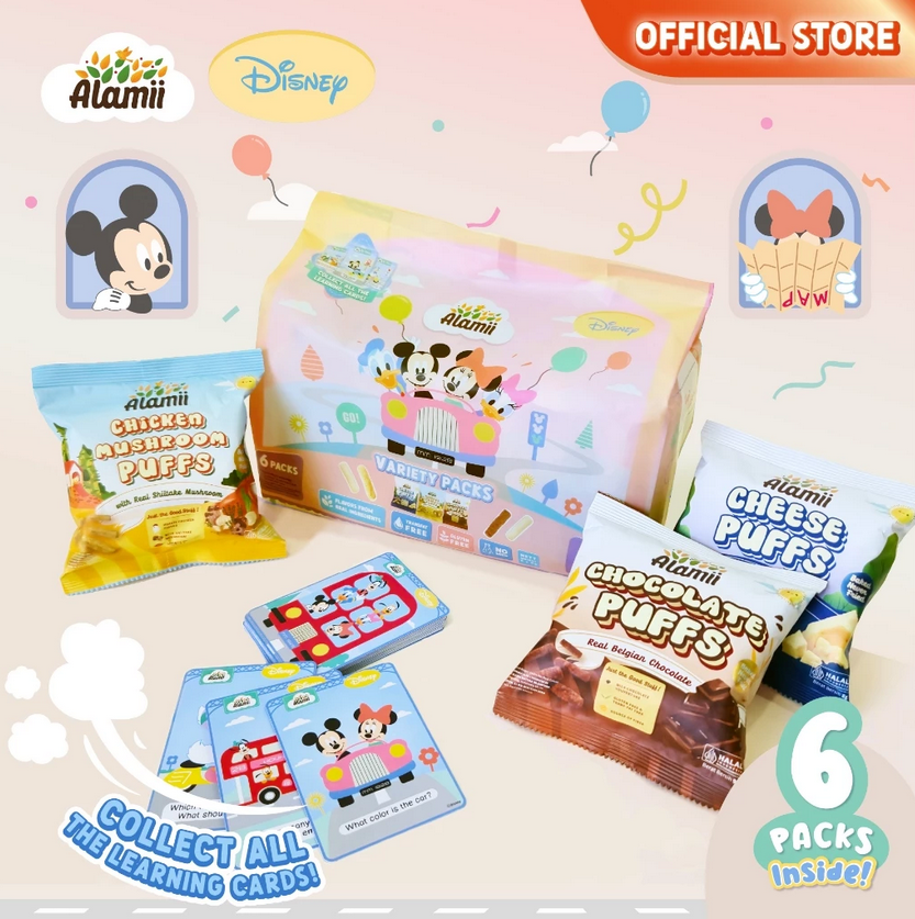 ALAMII DISNEY VARIETY PACKS PUFFS 6 PACKS BONUS COLLECTIBLE LEARNING CARDS