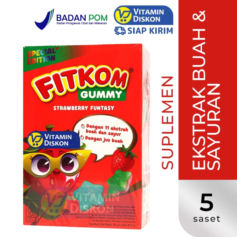 FITKOM GUMMY STRAWBERRY FUNTASY - 5 SACHET ISI 7 GUMMY