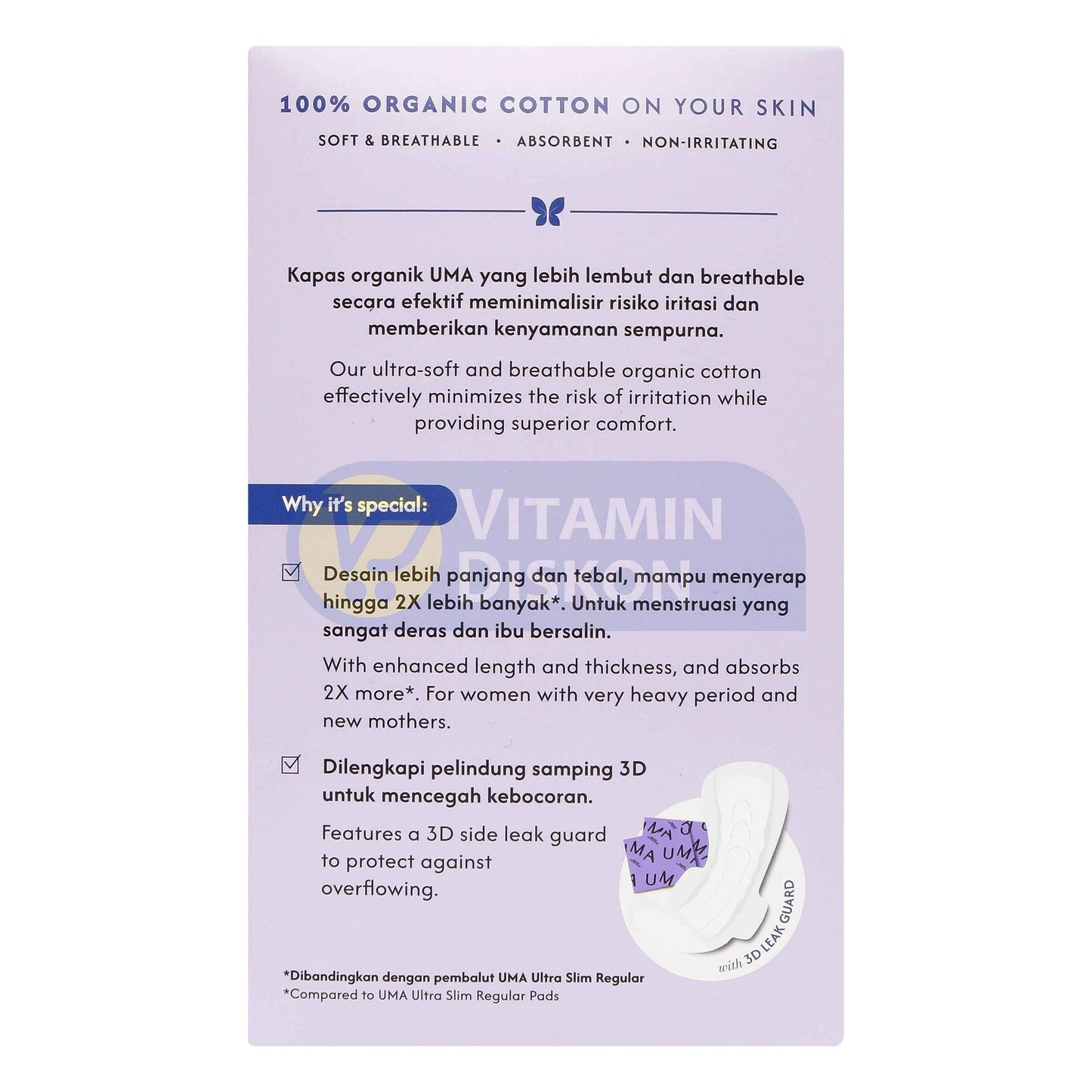 UMA ORGANIC COTTON COVER PADS MAXI PROTECTION 42CM - ISI 8 PCS