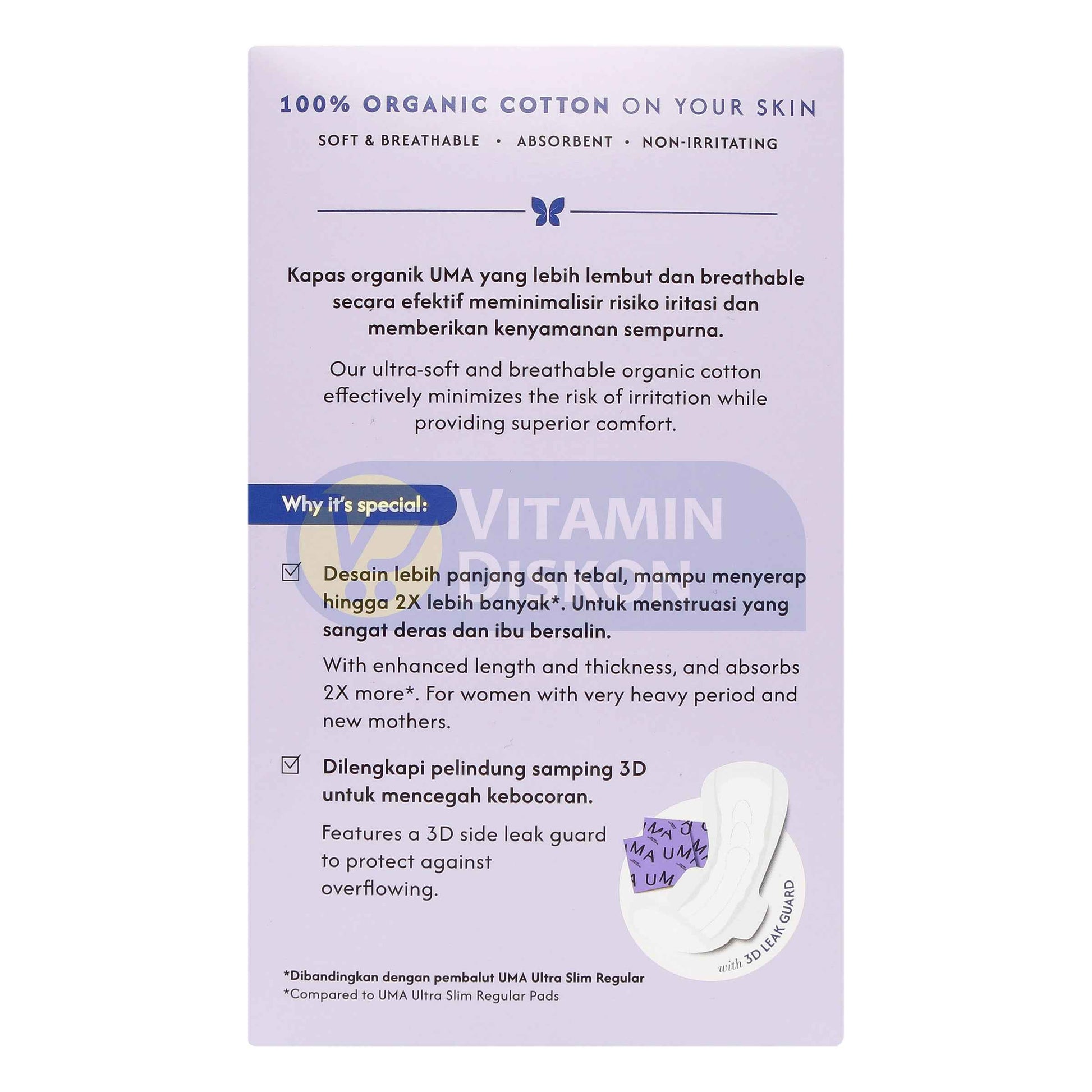 UMA ORGANIC COTTON COVER PADS MAXI PROTECTION 42CM - ISI 8 PCS