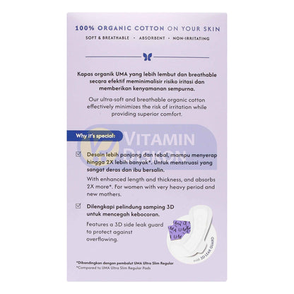 UMA ORGANIC COTTON COVER PADS MAXI PROTECTION 42CM - ISI 8 PCS