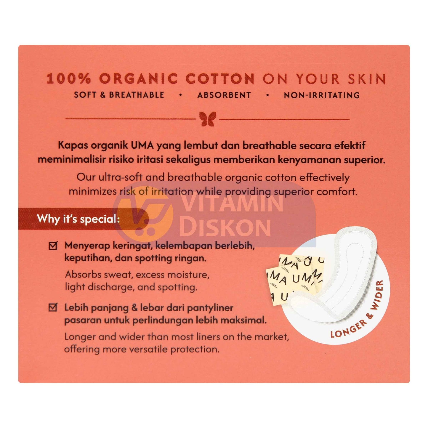 UMA ORGANIC COTTON LINERS 18CM - ISI 20 PCS