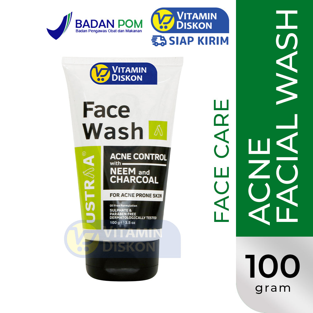 USTRAA FACE WASH ACNE CONTROL WITH NEEM AND CHARCOAL FOR MEN - 100 GR