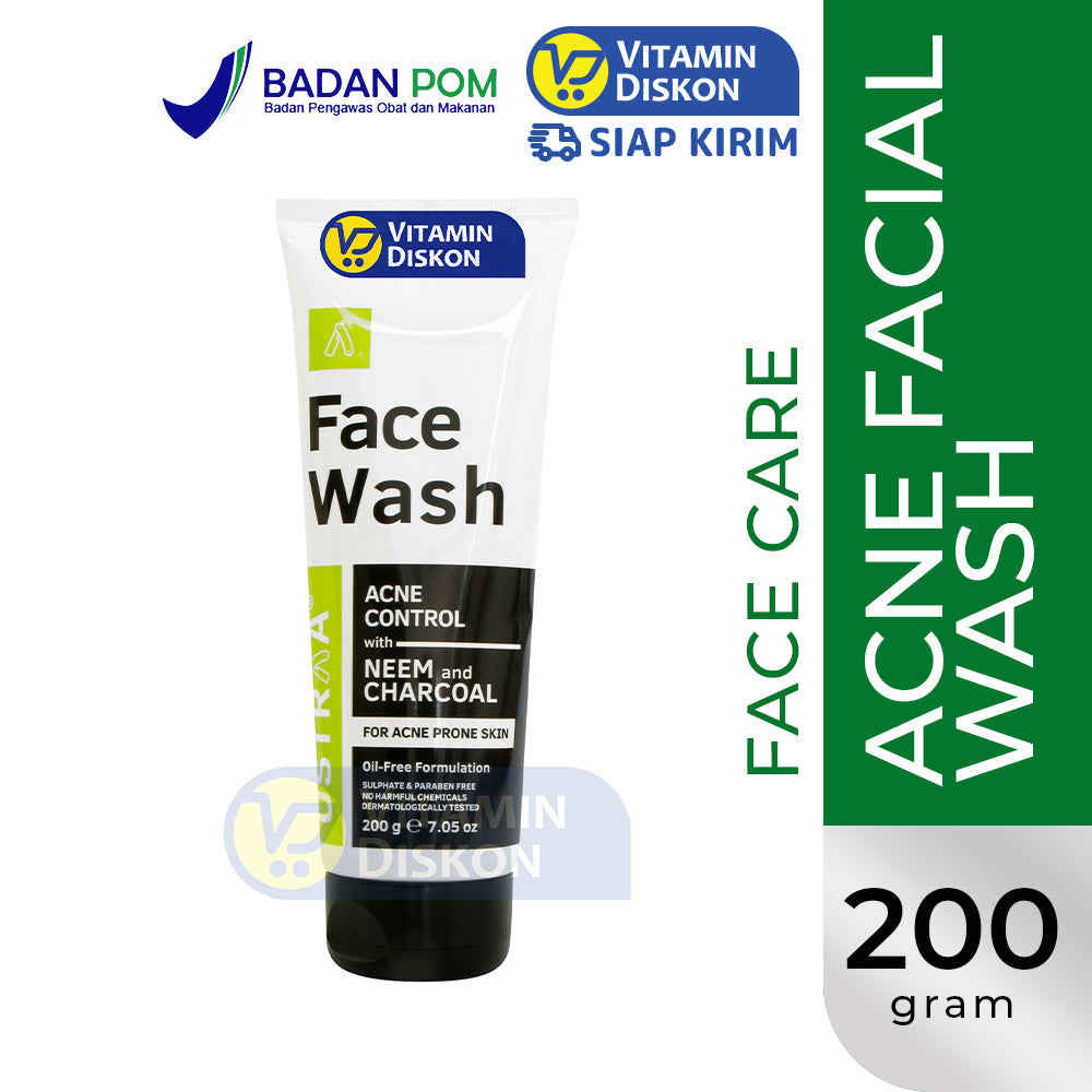 USTRAA FACE WASH ACNE CONTROL WITH NEEM AND CHARCOAL FOR MEN - 200 GR