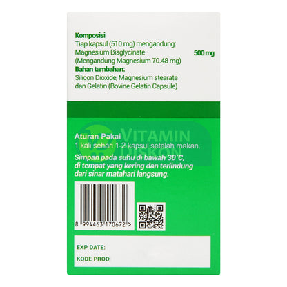 VITALIFE MAGNESIUM BISGLYCINATE 500 MG 30 KAPSUL