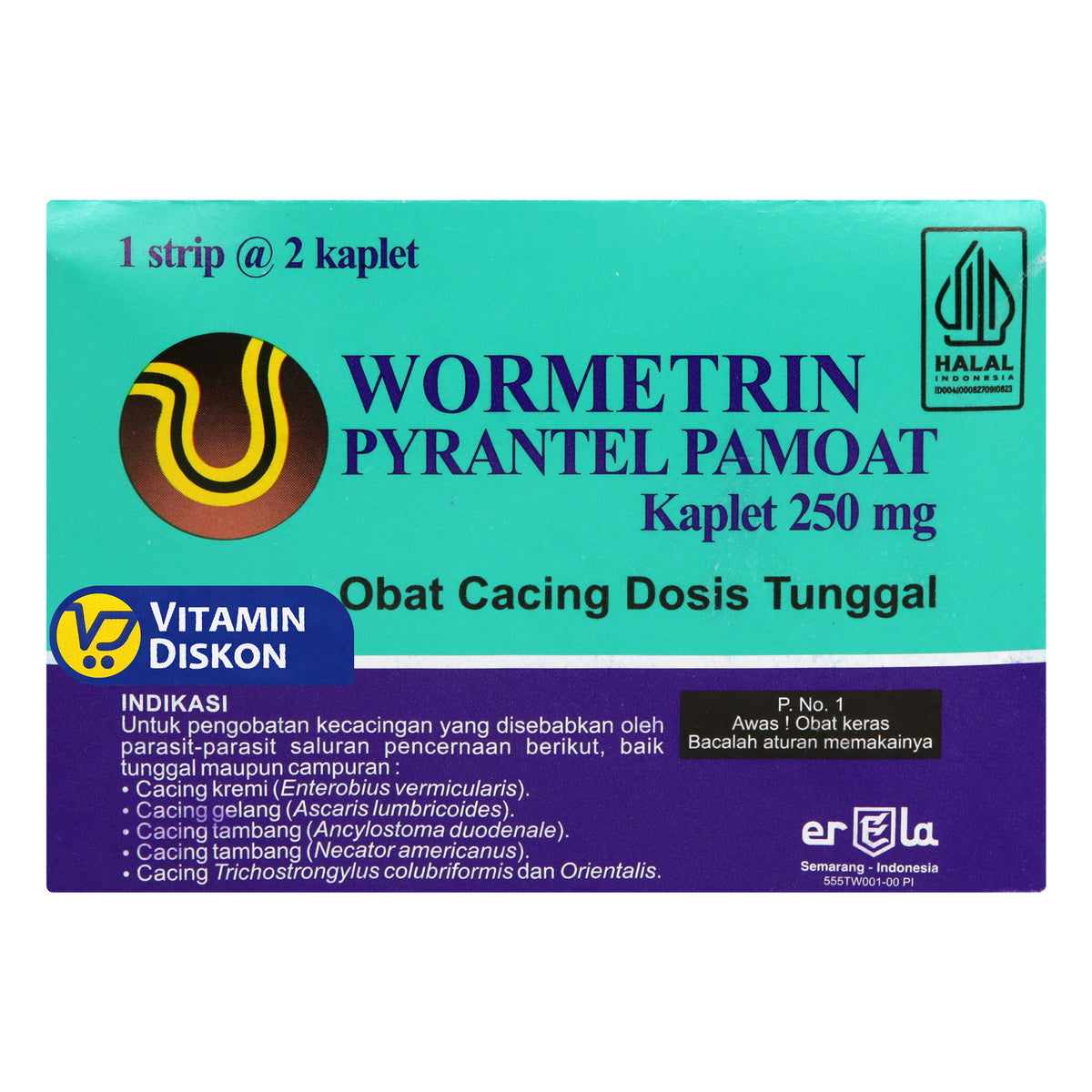 WORMETRIN PIRANTEL OBAT CACING ISI 2 KAPLET