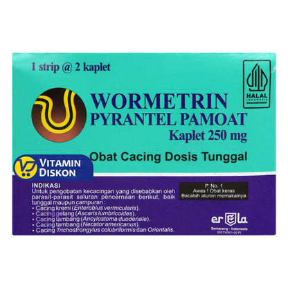 WORMETRIN PIRANTEL OBAT CACING ISI 2 KAPLET