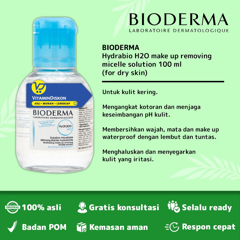 Bioderma Hydrabio H2O Moisturising Make Up Removing Micelle Solution 100 Ml | Cleanser Pembersih