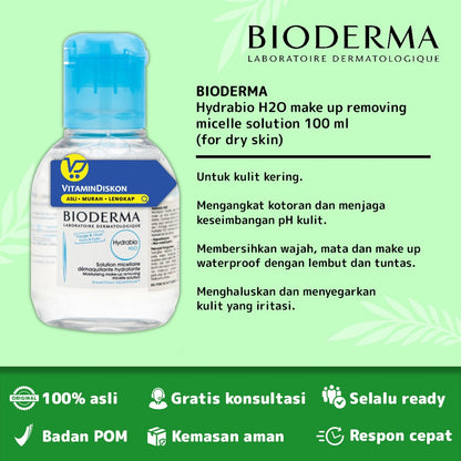 Bioderma Hydrabio H2O Moisturising Make Up Removing Micelle Solution 100 Ml | Cleanser Pembersih
