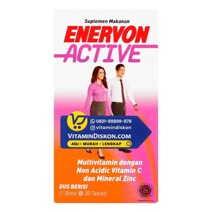 ENERVON ACTIVE MULTIVITAMIN DENGAN NON ACIDIC VITAMIN C DAN MINERAL ZINC 30'S
