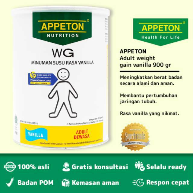 APPETON WEIGHT GAIN SUSU UNTUK GEMUK RASA VANILLA 900 Gr