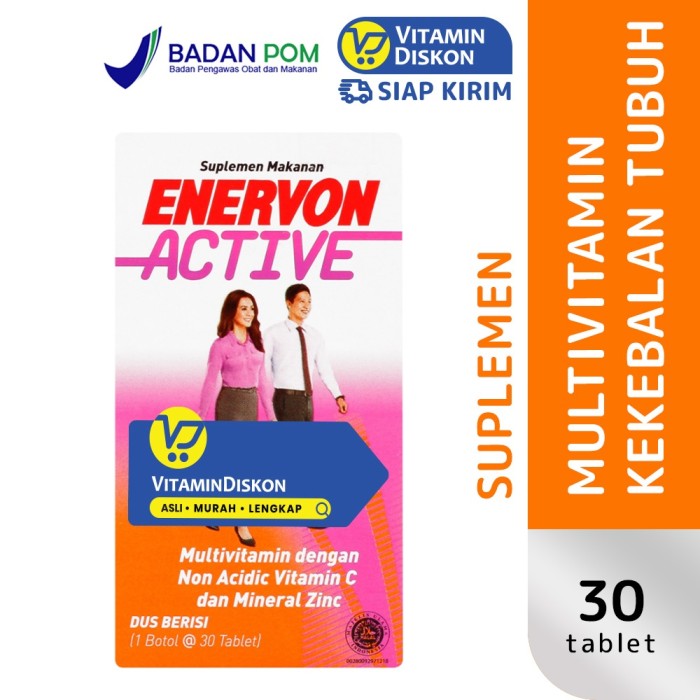 ENERVON ACTIVE MULTIVITAMIN DENGAN NON ACIDIC VITAMIN C DAN MINERAL ZINC 30'S