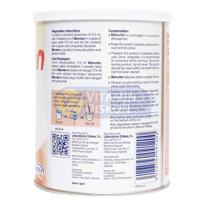 BLENUTEN RASA VANILLA - ISI 800GR