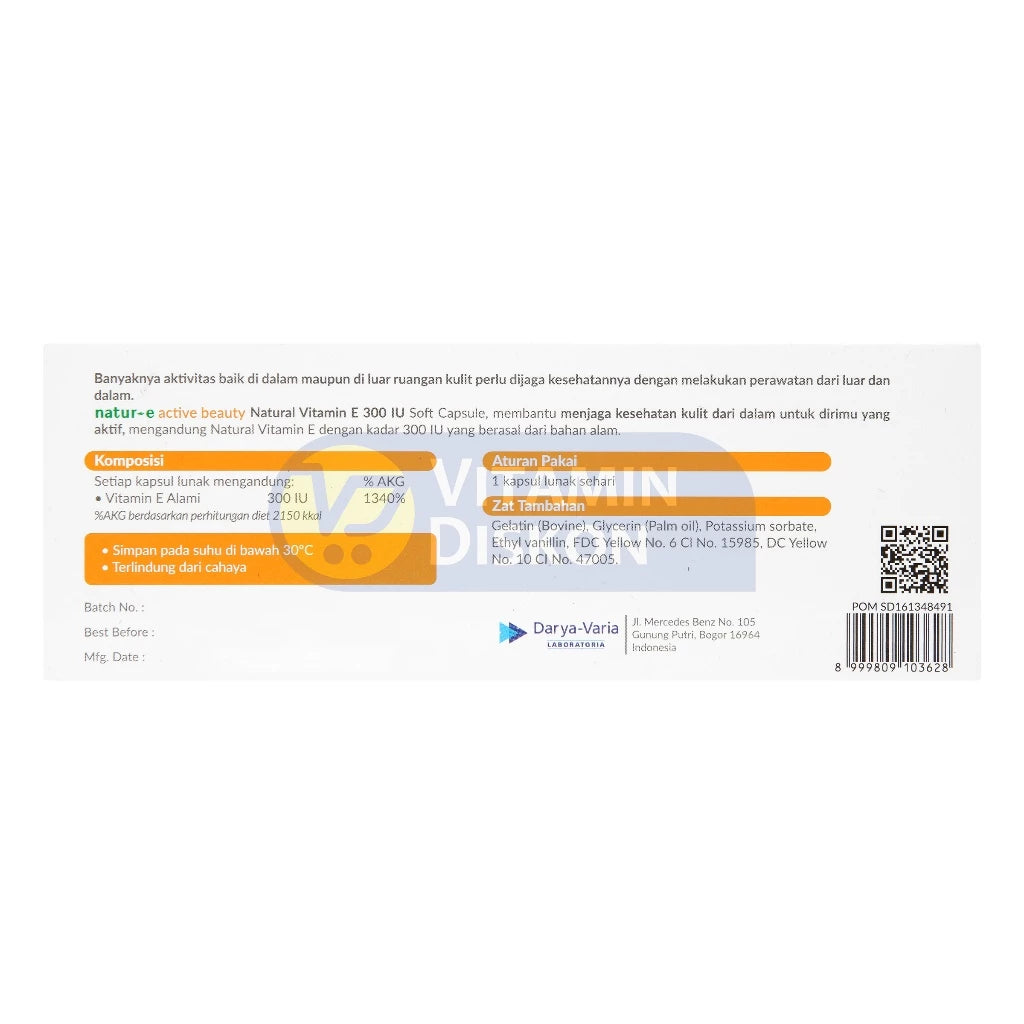 NATUR E ACTIVE BEAUTY NATURAL VITAMIN E 300 IU ISI 32 KAPSUL LUNAK