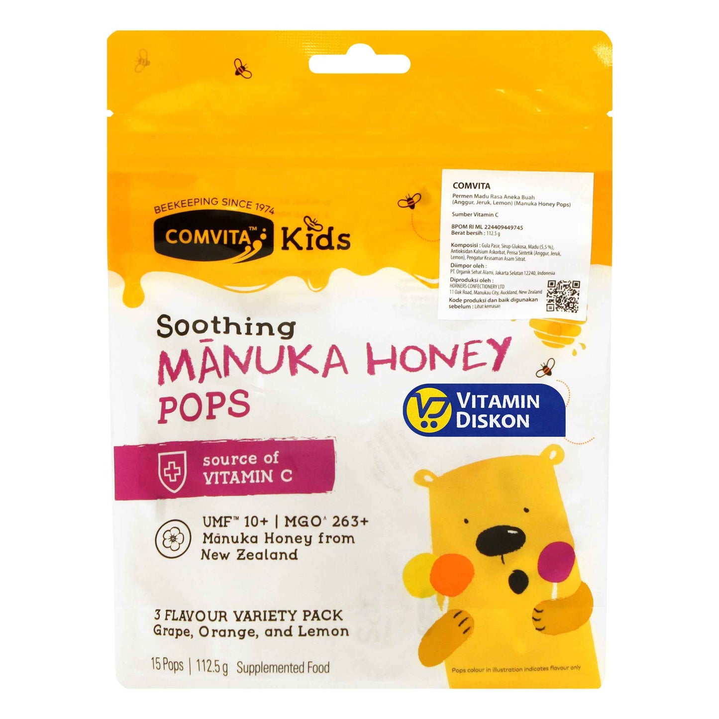 COMVITA KIDS SOOTHING MANUKA HONEY POPS 3 FLAVOR 112GR