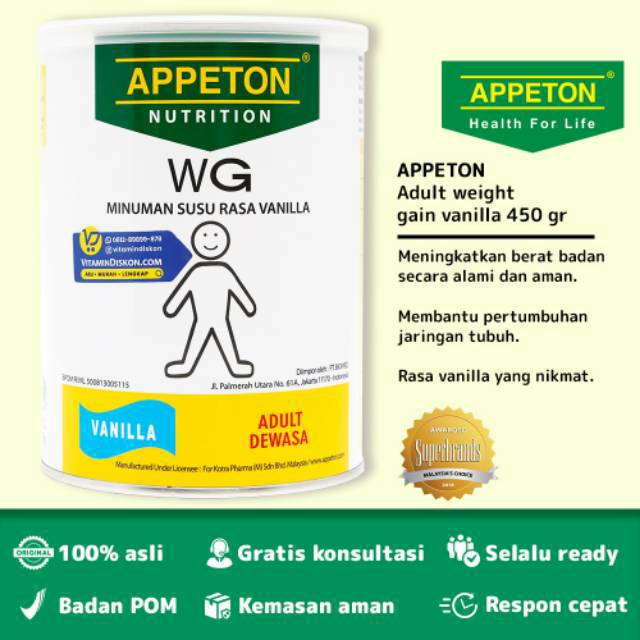 APPETON WEIGHT GAIN SUSU UNTUK GEMUK RASA VANILLA 450 Gr