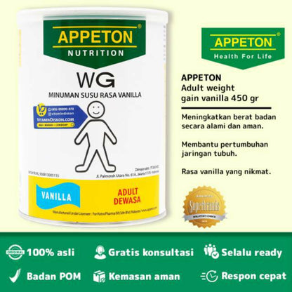 APPETON WEIGHT GAIN SUSU UNTUK GEMUK RASA VANILLA 450 Gr
