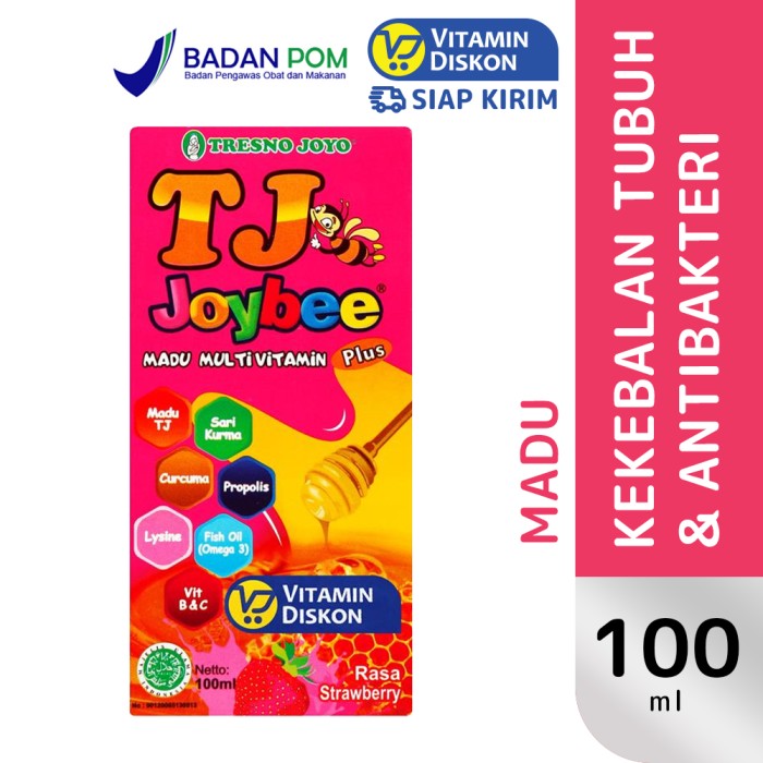 MADU TJ JOYBEE MADU MULTIVITAMIN RASA STRAWBERRY 100ML | Membantu meningkatkan daya tahan tubuh anak
