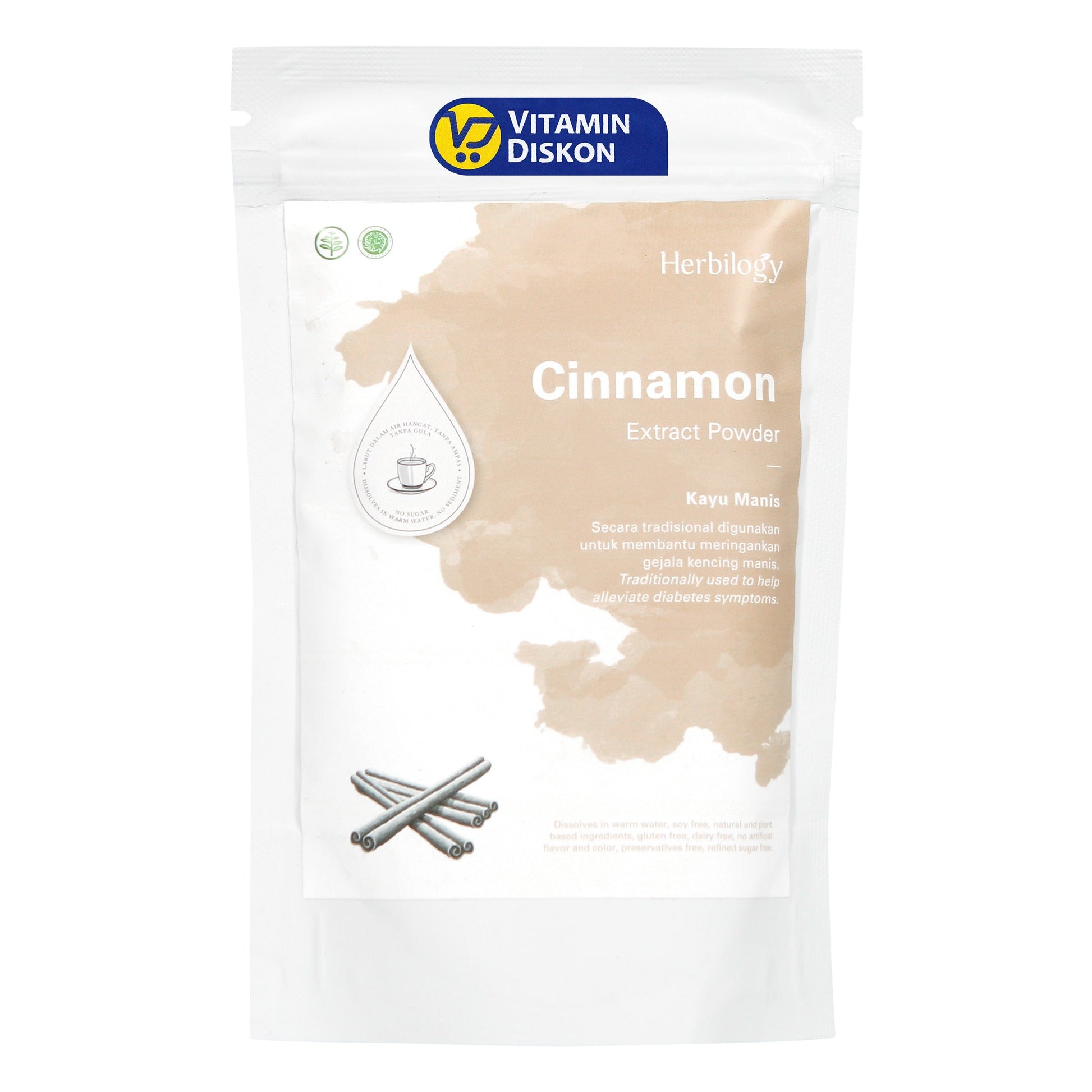 HERBILOGY CINNAMON (KAYU MANIS) EXTRACT POWDER 100GR BPOM MERINGANKAN GEJALA KENCING MANIS