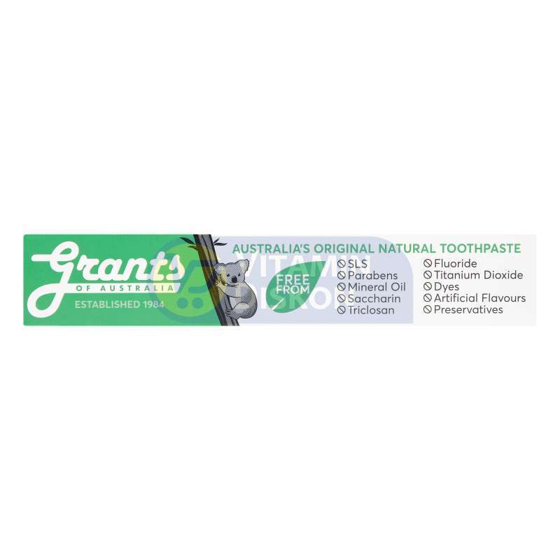 GRANTS OF AUSTRALIA MILD MINT NATURAL TOOTHPASTE FLUORIDE FREE 110G