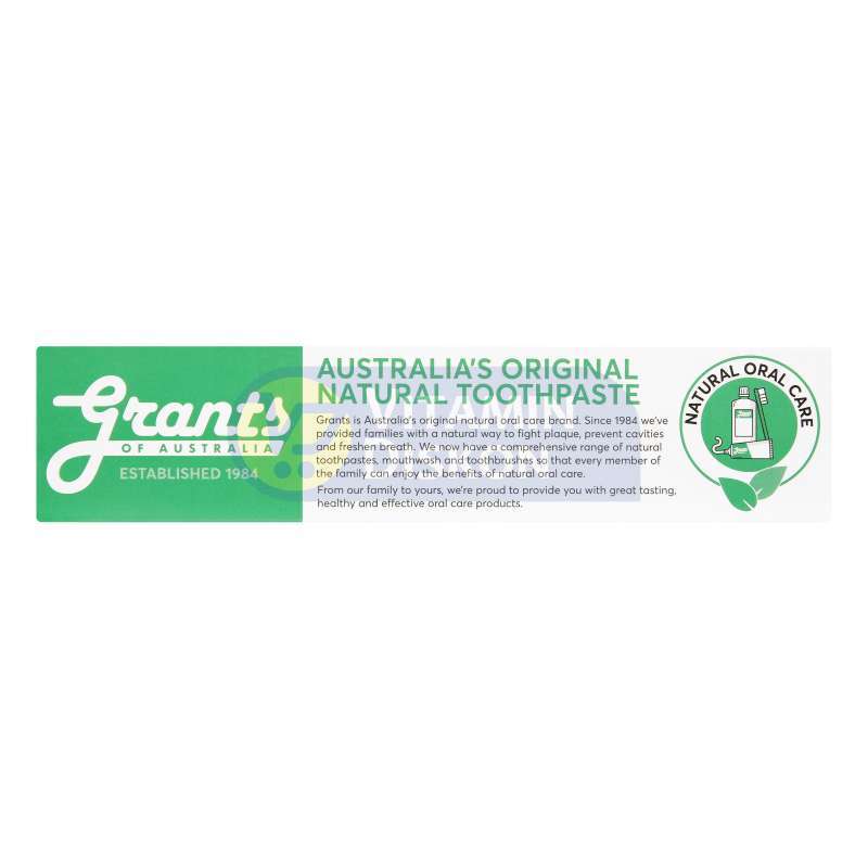 GRANTS OF AUSTRALIA MILD MINT NATURAL TOOTHPASTE FLUORIDE FREE 110G