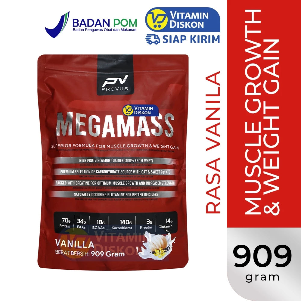 PROVUS MEGAMASS SUPERIOR FORMULA FOR MUSCLE GROWTH AND WEIGHT GAIN RASA VANILLA 909 GR