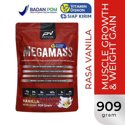 PROVUS MEGAMASS SUPERIOR FORMULA FOR MUSCLE GROWTH AND WEIGHT GAIN RASA VANILLA 909 GR