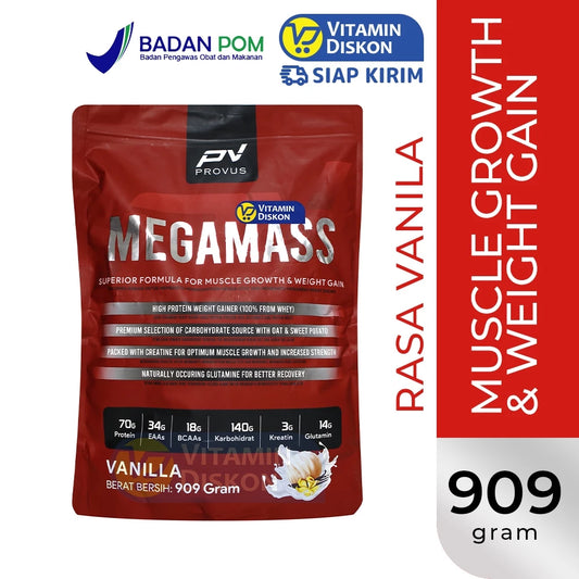 PROVUS MEGAMASS SUPERIOR FORMULA FOR MUSCLE GROWTH AND WEIGHT GAIN RASA VANILLA 909 GR