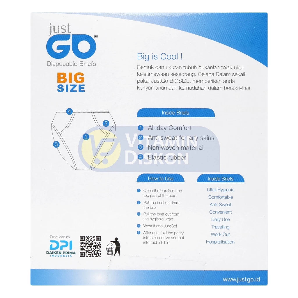 JUST GO DISPOSABLE UNDERWEAR BIG SIZE MEN SIZE XXL