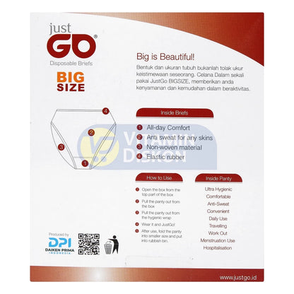 JUST GO DISPOSABLE UNDERWEAR BIG SIZE WOMAN SIZE XXL