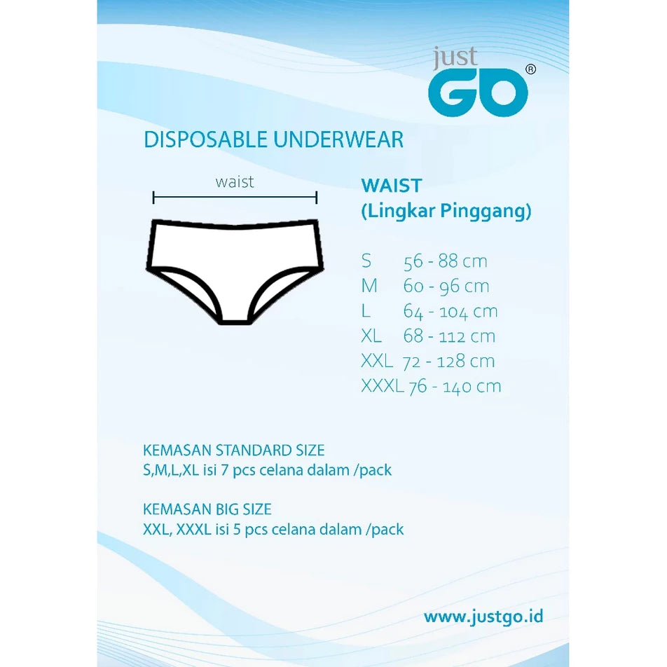 JUST GO DISPOSABLE UNDERWEAR BIG SIZE WOMAN SIZE XXL