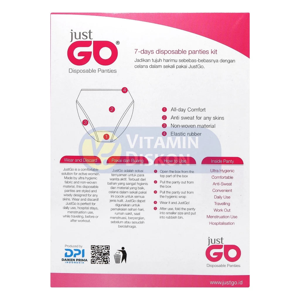 JUST GO DISPOSABLE UNDERWEAR WOMAN SIZE L