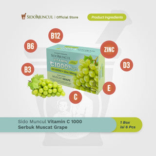 SIDOMUNCUL VITAMIN ANGGUR MUSCAT C 1000 PLUS D3 400 IU + ZINC 50MG -1 BOX (6 PC)