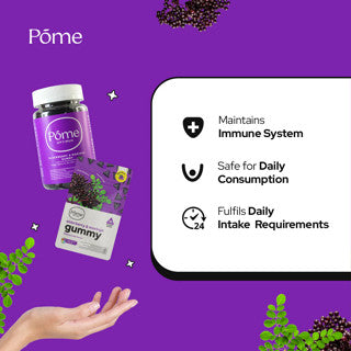 POME OPTIMUN ELDERBERRY AND MORINGA WITH VIT C, D, ZINC AND SELENIUM WITH MINTY YUZU FLAVOUR - 10 GUMMY
