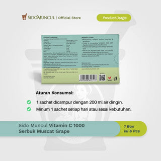 SIDOMUNCUL VITAMIN ANGGUR MUSCAT C 1000 PLUS D3 400 IU + ZINC 50MG -1 BOX (6 PC)