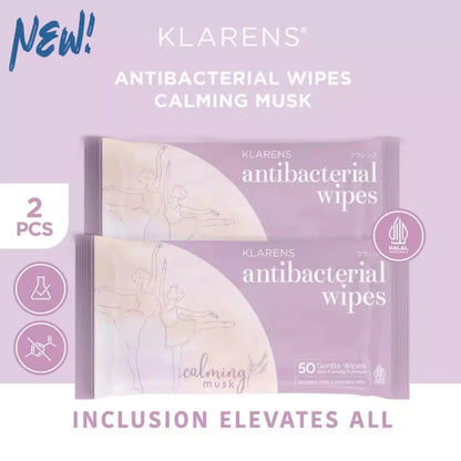 KLARENS ANTIBACTERIAL WIPES CALMING MUSK TWIN PACK - 50 GENTLE WIPES
