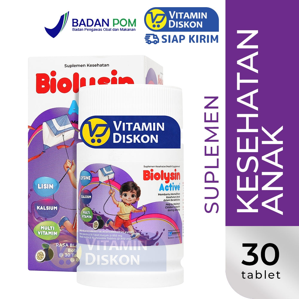 BIOLYSIN ACTIVE SUPLEMEN MAKANAN RASA BLACKCURRANT - ISI 30 TABLET