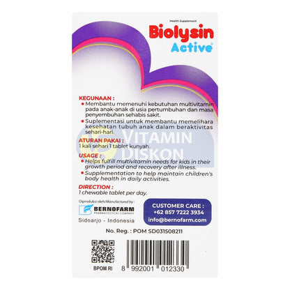 BIOLYSIN ACTIVE SUPLEMEN MAKANAN RASA BLACKCURRANT - ISI 30 TABLET