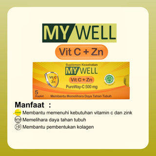 MYWELL VITAMIN C+Zn PUREWAY 500MG 1 STRIP ISI 5 KAPLET