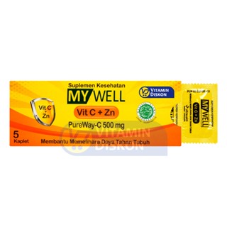 MYWELL VITAMIN C+Zn PUREWAY 500MG 1 STRIP ISI 5 KAPLET